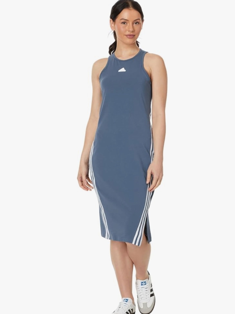 adidas Blue Sleeveless Future Icon 3-Stripes Midi Dress Athletic Stretch Sporty